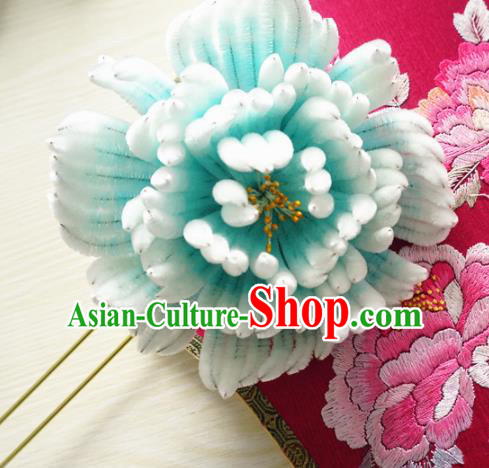 Chinese Handmade Green Velvet Peony Hairpins Ancient Palace Queen Hair Accessories Headwear for Women