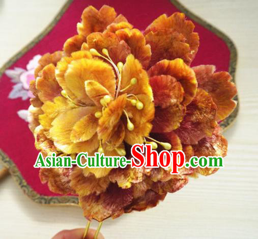 Chinese Handmade Golden Velvet Peony Hairpins Ancient Palace Queen Hair Accessories Headwear for Women