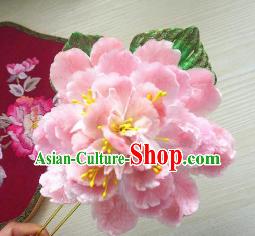 Chinese Handmade Pink Velvet Peony Hairpins Ancient Palace Queen Hair Accessories Headwear for Women