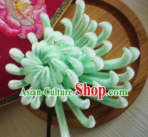 Chinese Handmade Palace Green Velvet Chrysanthemum Hairpins Ancient Queen Hair Accessories Headwear for Women