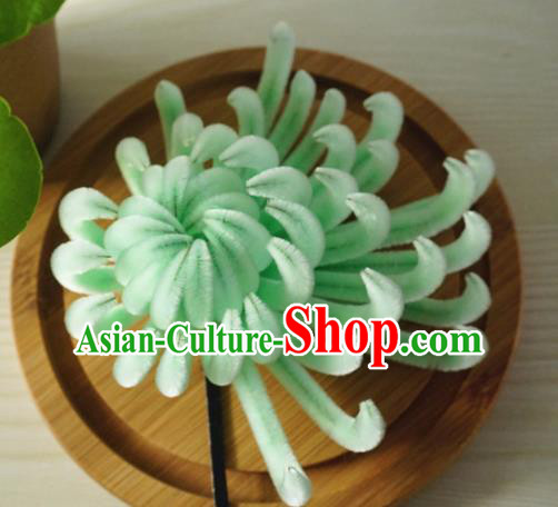 Chinese Handmade Palace Green Velvet Chrysanthemum Hairpins Ancient Queen Hair Accessories Headwear for Women