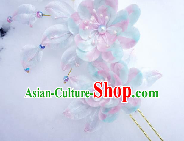 Chinese Handmade Palace Blue Plum Blossom Velvet Hairpins Ancient Queen Hair Accessories Headwear for Women
