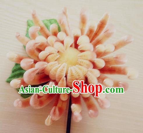 Chinese Handmade Palace Orange Chrysanthemum Velvet Hairpins Ancient Queen Hair Accessories Headwear for Women