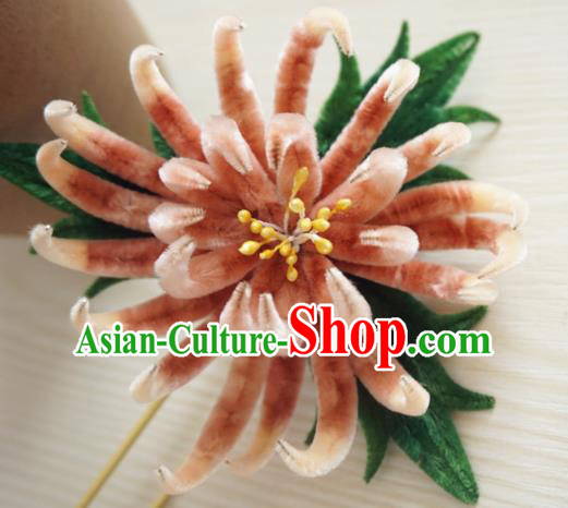 Chinese Handmade Palace Velvet Chrysanthemum Hairpins Ancient Queen Hair Accessories Headwear for Women