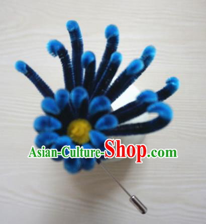 Chinese Handmade Palace Navy Chrysanthemum Velvet Hairpins Ancient Queen Hair Accessories Headwear for Women
