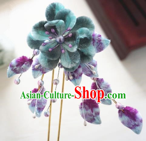 Chinese Handmade Palace Velvet Hairpins Ancient Queen Hair Accessories Headwear for Women