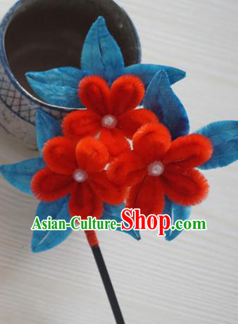 Chinese Handmade Palace Red Plum Blossom Velvet Hairpins Ancient Queen Hair Accessories Headwear for Women