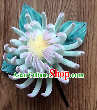 Chinese Handmade Palace Blue Chrysanthemum Velvet Hairpins Ancient Queen Hair Accessories Headwear for Women