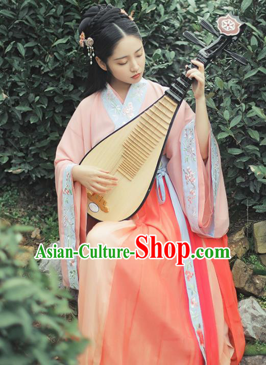 Chinese Traditional Jin Dynasty Princess Historical Costume Ancient Peri Embroidered Hanfu Dress for Women