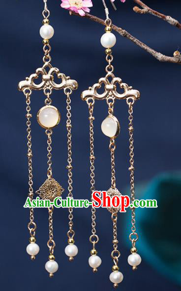 Handmade Chinese Classical Hanfu Chalcedony Earrings Ancient Palace Ear Accessories for Women