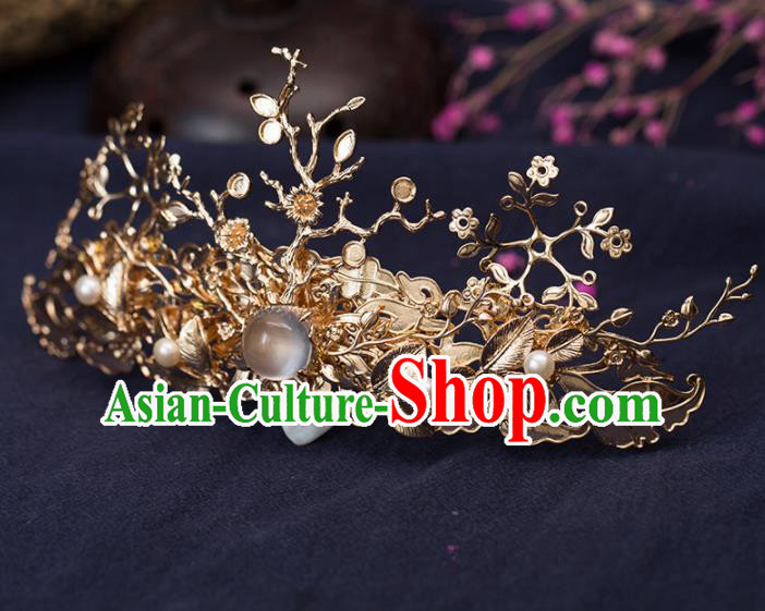 Chinese Handmade Hanfu Golden Hair Crown Hairpins Ancient Princess Hair Accessories Headwear for Women