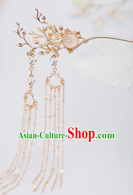 Chinese Handmade Hanfu Rose Chalcedony Hairpins Ancient Princess Hair Accessories Headwear for Women