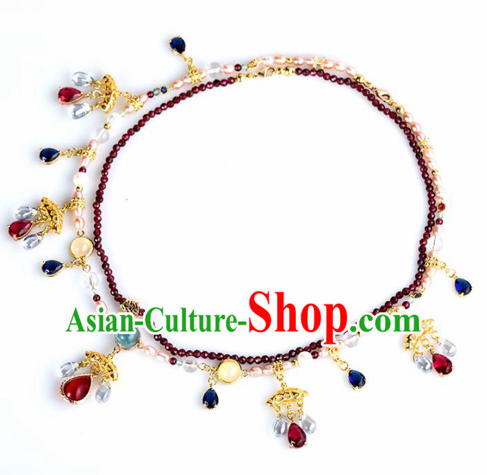 Handmade Chinese Classical Red Crystal Necklace Ancient Palace Hanfu Necklet Accessories for Women