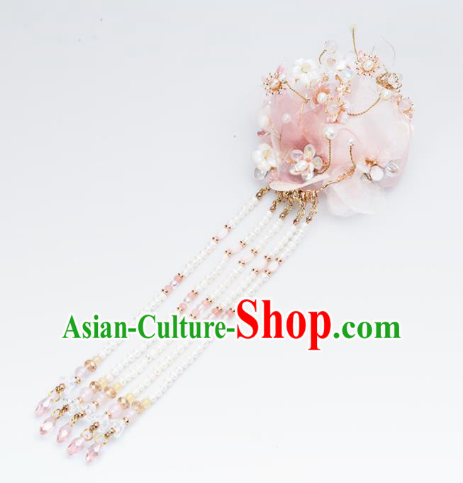 Chinese Handmade Hanfu Pink Flower Hair Claws Hairpins Ancient Princess Hair Accessories Headwear for Women