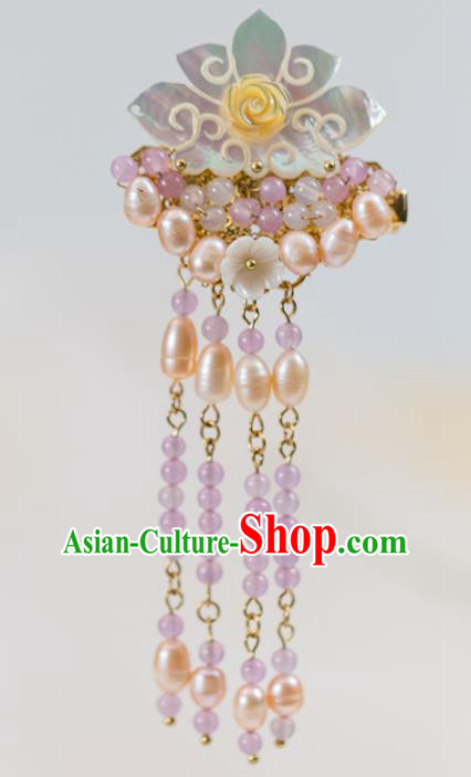 Chinese Handmade Hanfu Pink Pearls Hair Claws Hairpins Ancient Princess Hair Accessories Headwear for Women