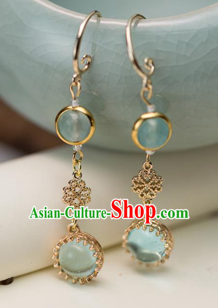 Handmade Chinese Classical Hanfu Green Beads Earrings Ancient Palace Ear Accessories for Women