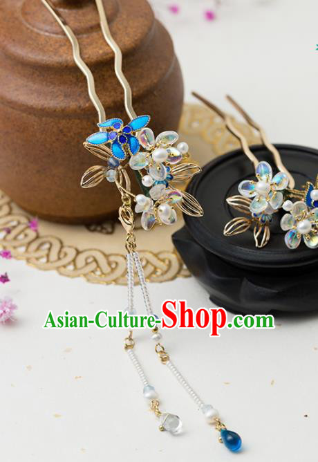 Chinese Handmade Hanfu Blueing Hairpins Tassel Step Shake Ancient Princess Hair Accessories Headwear for Women