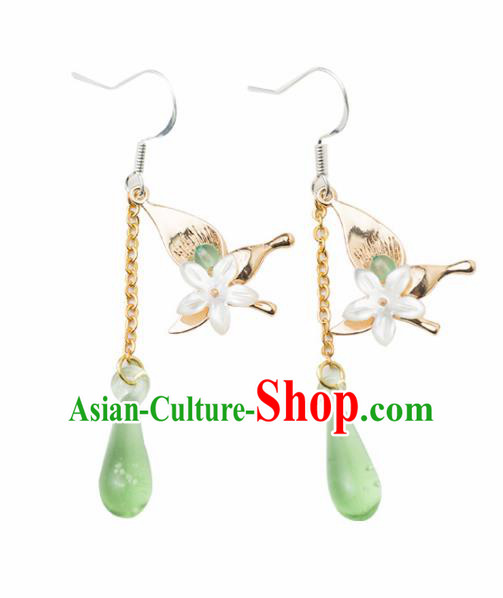 Handmade Chinese Classical Hanfu Green Earrings Ancient Palace Ear Accessories for Women