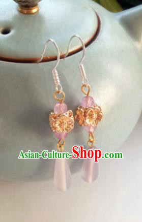 Handmade Chinese Classical Pink Earrings Ancient Palace Hanfu Ear Accessories for Women