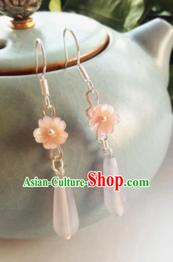 Handmade Chinese Classical Pink Shell Earrings Ancient Palace Hanfu Ear Accessories for Women