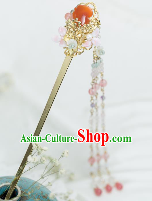 Chinese Handmade Hanfu Agate Tassel Hairpins Ancient Princess Hair Accessories Headwear for Women