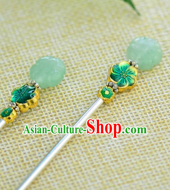 Chinese Handmade Hanfu Jade Cloisonne Hairpins Ancient Princess Hair Accessories Headwear for Women