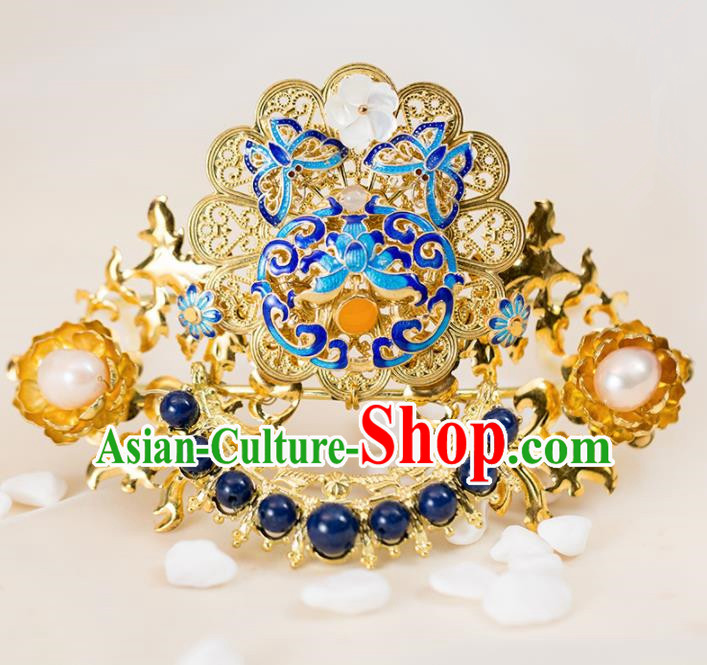 Chinese Handmade Hanfu Cloisonne Phoenix Coronet Hairpins Ancient Princess Hair Accessories Headwear for Women