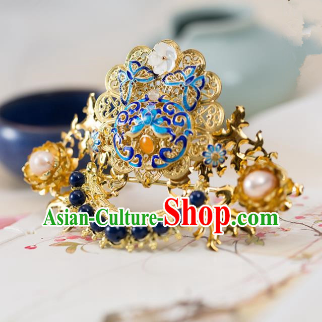 Chinese Handmade Hanfu Cloisonne Phoenix Coronet Hairpins Ancient Princess Hair Accessories Headwear for Women
