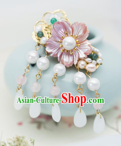 Chinese Handmade Hanfu Pink Shell Hair Claw Hairpins Ancient Princess Hair Accessories Headwear for Women