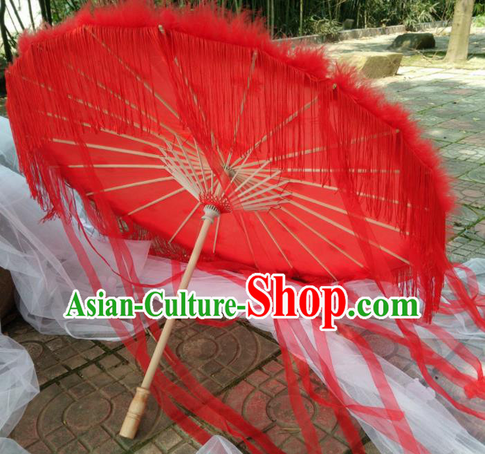 Chinese Traditional Red Ribbon Tassel Umbrella Ancient Princess Umbrella for Women