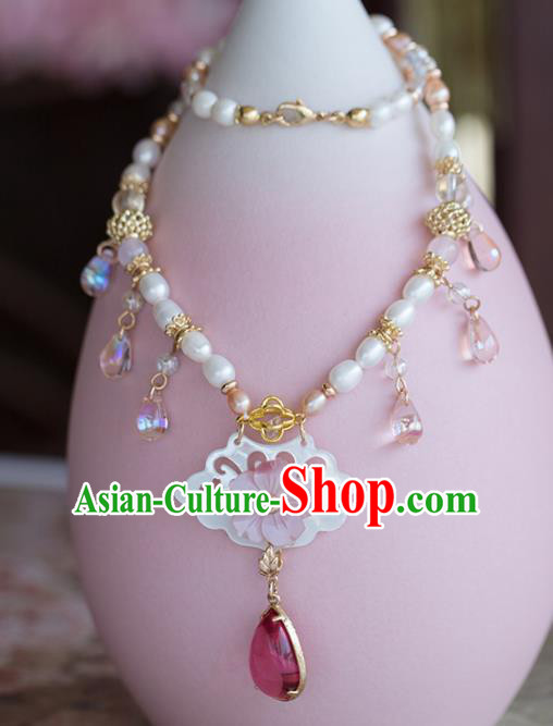 Handmade Chinese Classical Shell Necklace Ancient Palace Hanfu Pearls Necklet Accessories for Women