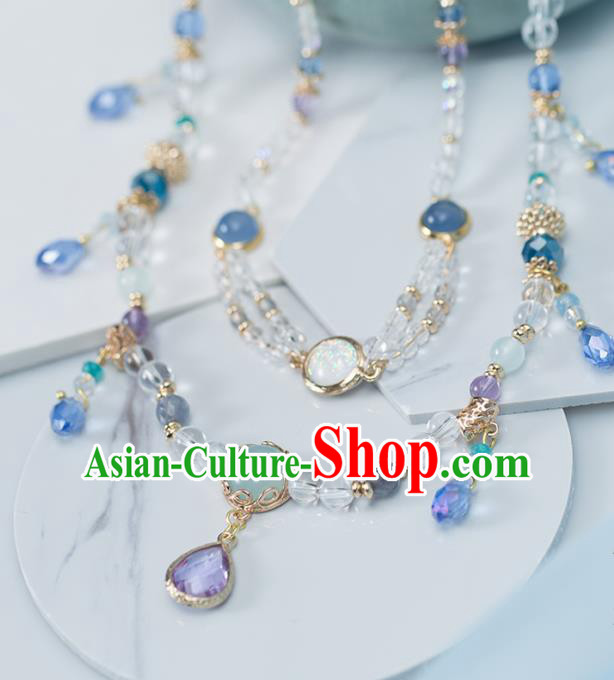 Handmade Chinese Classical Purple Crystal Necklace Ancient Palace Hanfu Necklet Accessories for Women