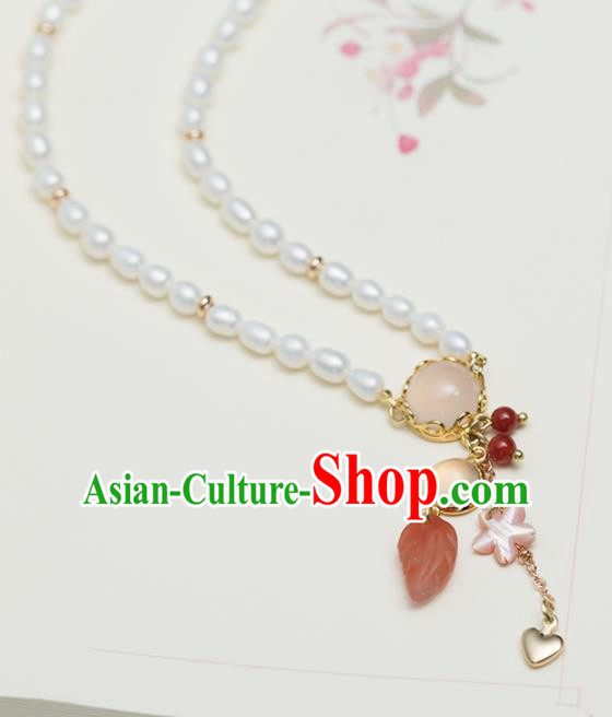 Handmade Chinese Classical Rose Chalcedony Necklace Ancient Palace Hanfu Necklet Accessories for Women