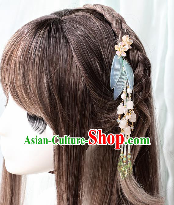 Chinese Handmade Hanfu Blue Bamboo Leaf Hairpins Ancient Princess Hair Accessories Headwear for Women