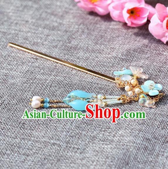 Chinese Handmade Hanfu Blue Tassel Hairpins Ancient Princess Hair Accessories Headwear for Women