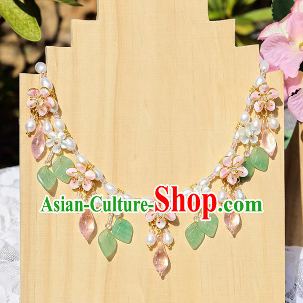 Handmade Chinese Classical Pearls Necklet Ancient Palace Hanfu Leaf Necklace Accessories for Women