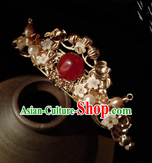 Chinese Handmade Hanfu Hairpins Red Chalcedony Hair Crown Ancient Palace Princess Hair Accessories Headwear for Women