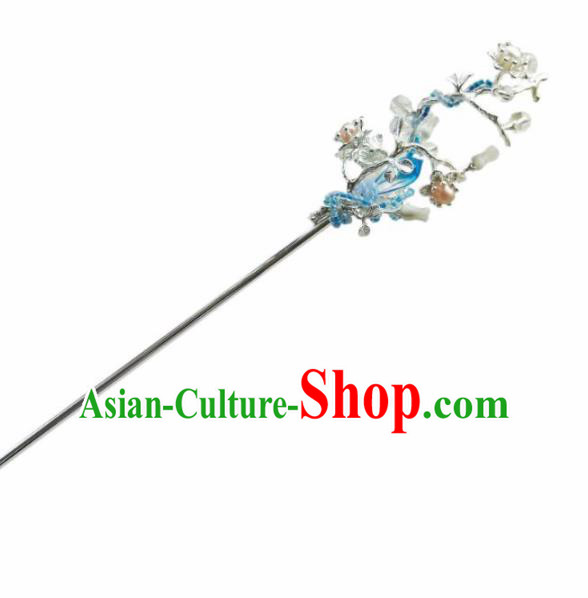 Chinese Handmade Hanfu Blue Crystal Hairpins Ancient Palace Princess Hair Accessories Headwear for Women