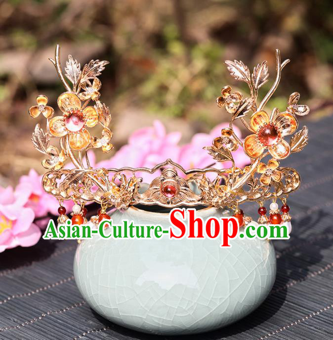 Chinese Handmade Hanfu Golden Flowers Hairpins Ancient Princess Hair Accessories Headwear for Women