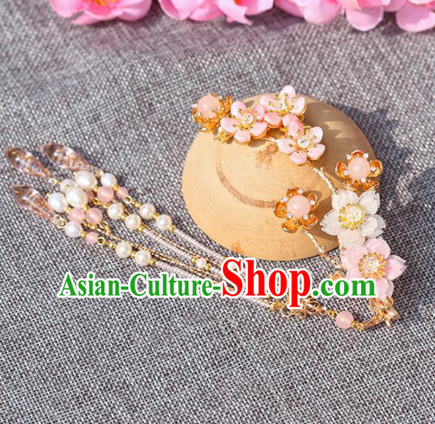 Chinese Handmade Hanfu Pink Flowers Hair Claw Hairpins Ancient Princess Hair Accessories Headwear for Women