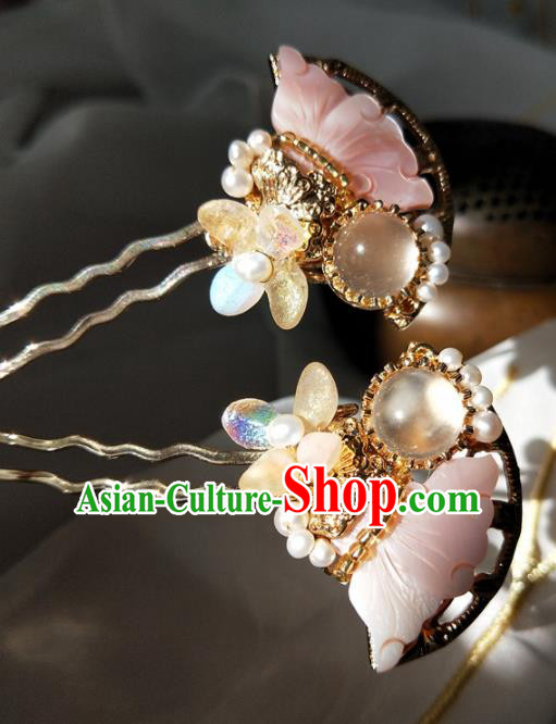 Chinese Handmade Hanfu Pink Shell Hair Clip Hairpins Ancient Palace Princess Hair Accessories Headwear for Women