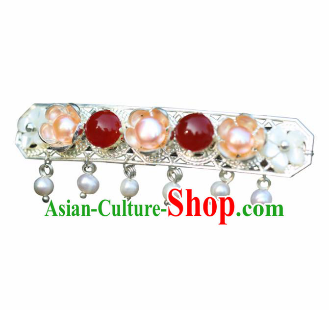 Chinese Handmade Hanfu Agate Pearls Hair Clip Hairpins Ancient Palace Princess Hair Accessories Headwear for Women