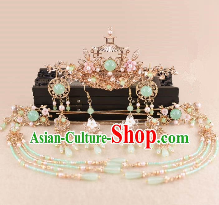 Chinese Handmade Palace Phoenix Coronet Hairpins Ancient Hanfu Princess Hair Accessories Headwear for Women