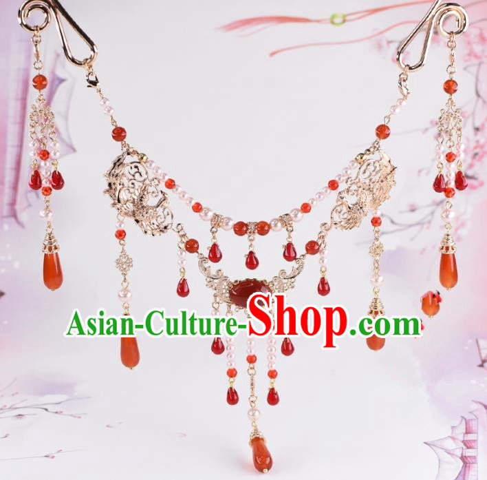 Handmade Chinese Classical Agate Tassel Necklace Ancient Palace Hanfu Necklet Accessories for Women