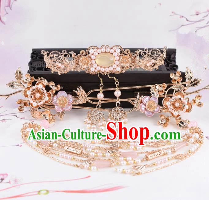 Chinese Handmade Palace Chalcedony Hair Crown Hairpins Ancient Princess Hanfu Hair Accessories Headwear for Women