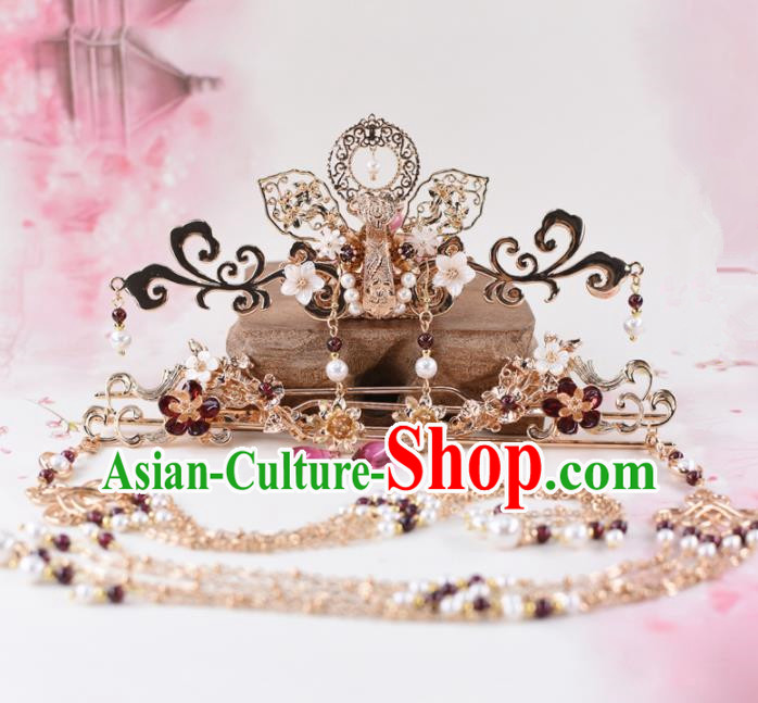 Chinese Handmade Palace Hair Crown Hairpins Ancient Princess Hanfu Hair Accessories Headwear for Women