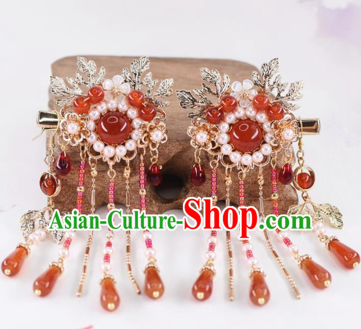 Chinese Handmade Palace Agate Hair Claws Hairpins Ancient Princess Hanfu Hair Accessories Headwear for Women