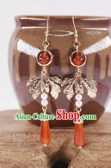 Handmade Chinese Classical Agate Earrings Ancient Palace Hanfu Ear Accessories for Women