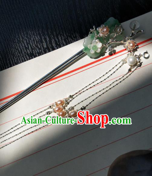 Chinese Handmade Hanfu Jade Tassel Hairpins Ancient Palace Princess Hair Accessories Headwear for Women