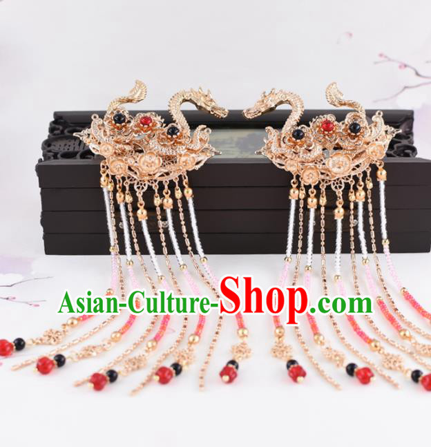 Chinese Handmade Palace Golden Dragons Hair Claw Hairpins Ancient Princess Hanfu Hair Accessories Headwear for Women